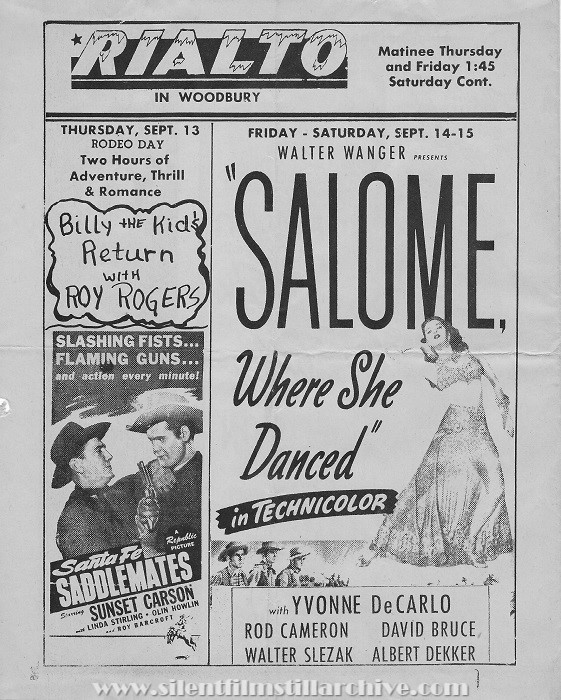 Rialto Theatre program, Woodbury, New Jersey, Thursday, September 13, 1945