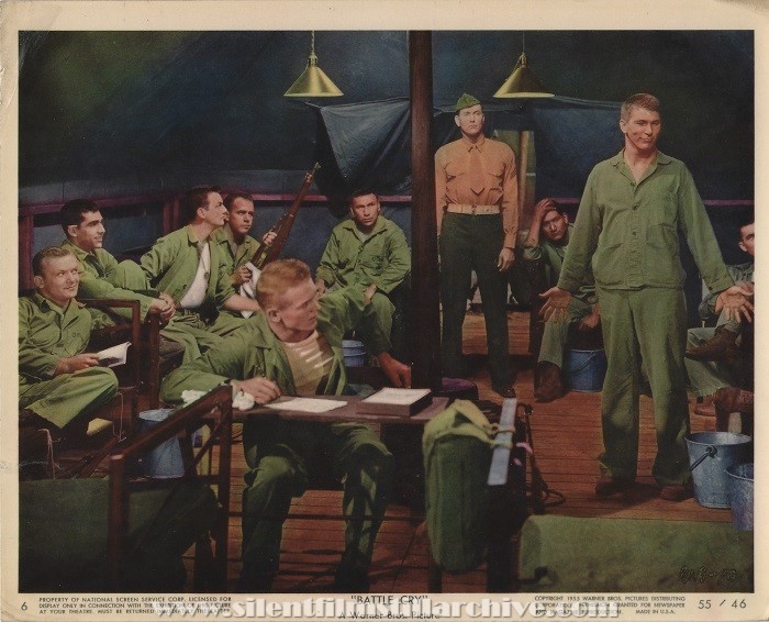 Aldo Ray, Perry Lopez, Tab Hunter, Jonas Applegarth, Gregory Walcott, Felix Noriego and L. Q. Jones in BATTLE CRY (1955)