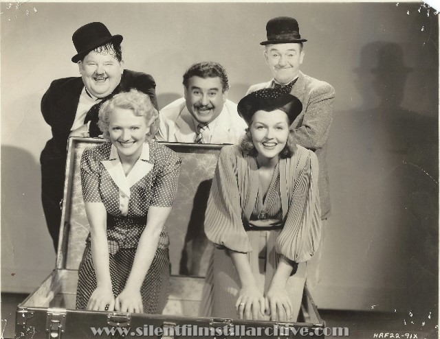 Gag BLOCK-HEADS (1938) photo with Oliver Hardy, Billy Gilbert, Stan Laurel, Minna Gombell and Patricia Ellis