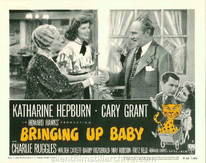 May Robson, Katharine Hepburn and Charles Ruggles in BRINGING UP BABY (1938). 1955 Re-release Lobby Card