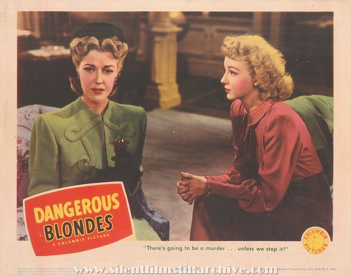 Lobby card with Anita Louise and Evelyn Keyes in DANGEROUS BLONDES (1943)