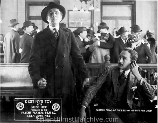 John Bowers and Adolphe Menjou in DESTINY'S TOY (1916)