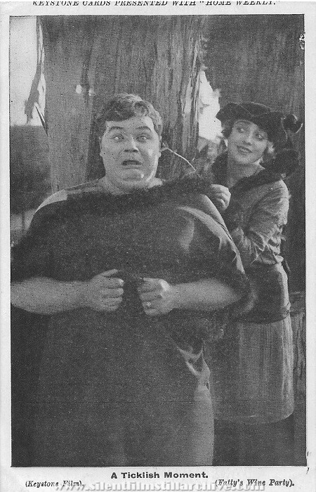 Home Weekly Postcard for FATTY'S WINE PARTY (1914) with Mabel Normand and Roscoe Arbuckle