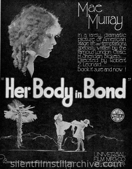 HER BODY IN BOND (1918) ad from the Moving Picture Weekly magazine