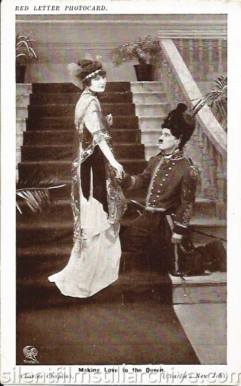 Red Letter Photocard of HIS NEW JOB (1915) with Charlotte Mineau and Charlie Chaplin