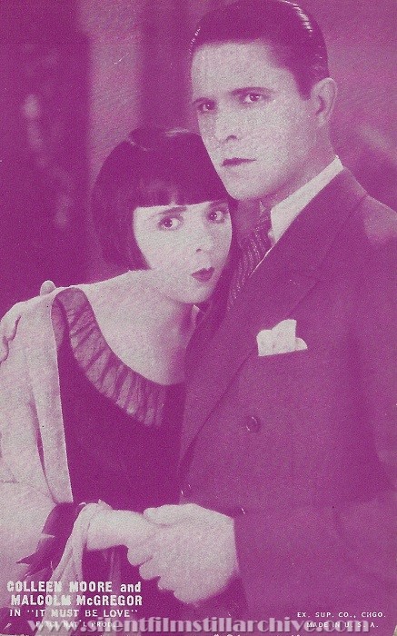 Arcade card for IT MUST BE LOVE (1926) with Colleen Moore and Malcolm McGregor