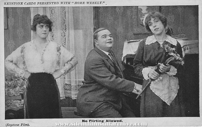 Mabel Normand, Roscoe "Fatty" Arbuckle and Helen Carlyle in MABEL, FATTY, AND THE LAW (1915)