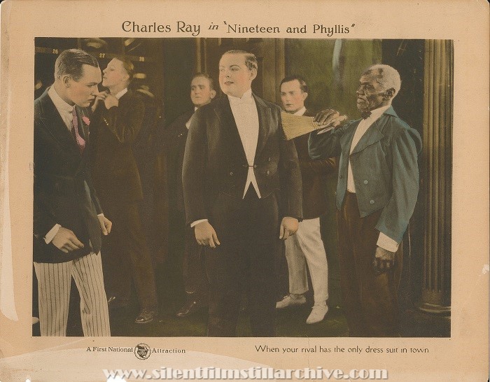 Lobby card for NINETEEN AND PHYLLIS (1920) with Charles Ray and Lincoln Stedman
