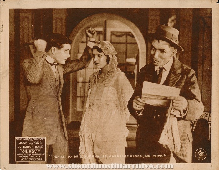 Lobby card for OH BOY! (1919) with Creighton Hale, Zena Keefe, and William H. Thompson