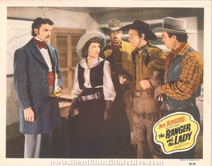 Re-release Lobby Card for THE RANGER AND THE LADY (1940/1949) with Henry Bradon, Julie Bishop, Chuck Baldra, Roy Rogers, and Henry Wills