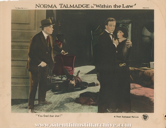 Lobby card for WITHIN THE LAW (1923) with DeWitt Jennings, Norma Talmadge, and Jack Mulhall