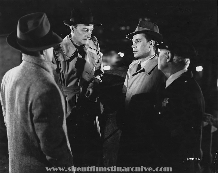 Frank Jenks, Robert Keith, and Ross Elliott in WOMAN ON THE RUN (1950)